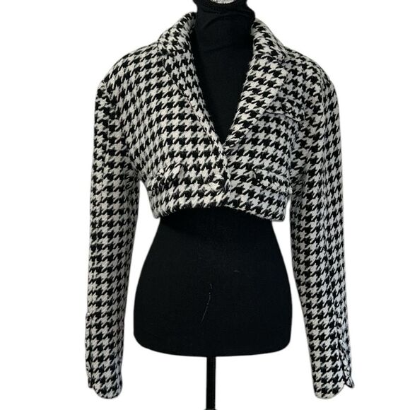 For Love and Lemons Black & White Cropped Houndstooth Jacket(Size Medium) - Picture 4 of 12